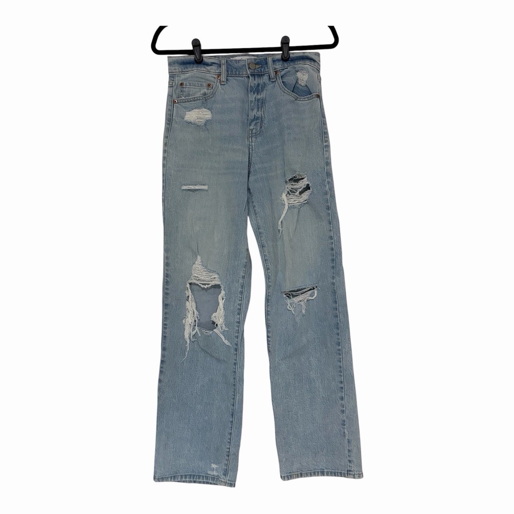 Daze Size 26 High Rise Distressed Straight Jeans Light Wash Tough Love 30" In